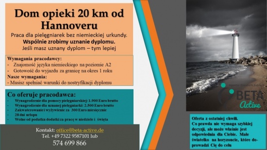 Pielęgniarka – Dom opieki 20 km od Hannoveru